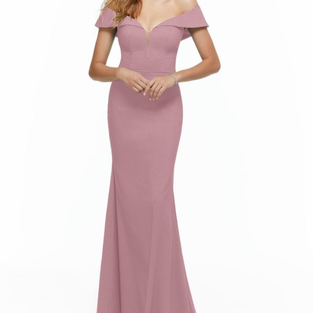 Morilee Crepe Back Satin Bridesmaid Dress with Illusion V Desert Rose